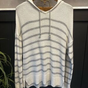 Sonoma Life+Style White‎ Gray Striped Soft Honeycomb Hoodie Sweater Size XL
